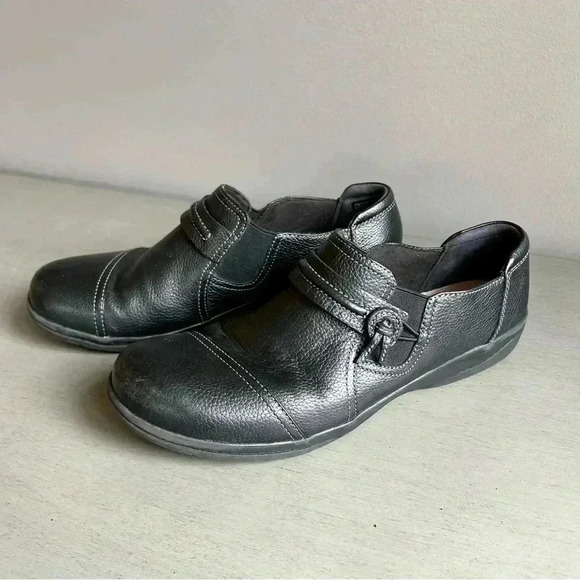Clarks Cheyn Madi Slip On Shoe Women Sz 9 Black Flat Loafer Tassel Round Toe - Picture 1 of 12